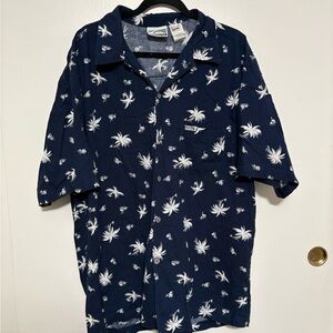 Quiksilver Men's Navy Blue White Palm Tree Print Short Sleeve Button Up Shirt XL